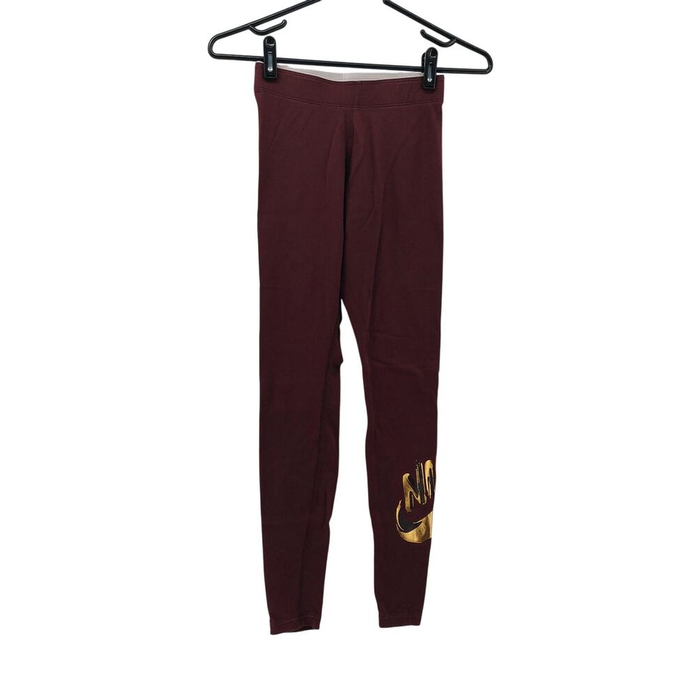Nike Athletic Leggings Size XS Burgundy Red Gold Print Sport